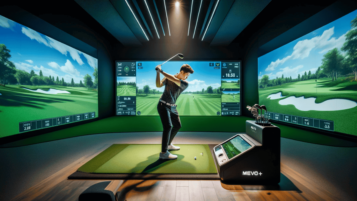 A golfer in a simulator